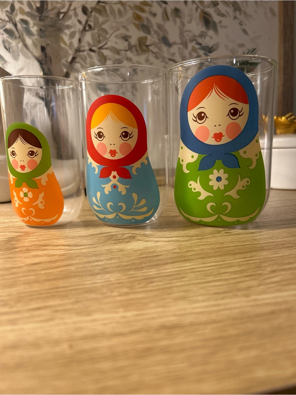 Matryoshka Nesting Doll Glass  - Green, Blue, Orange